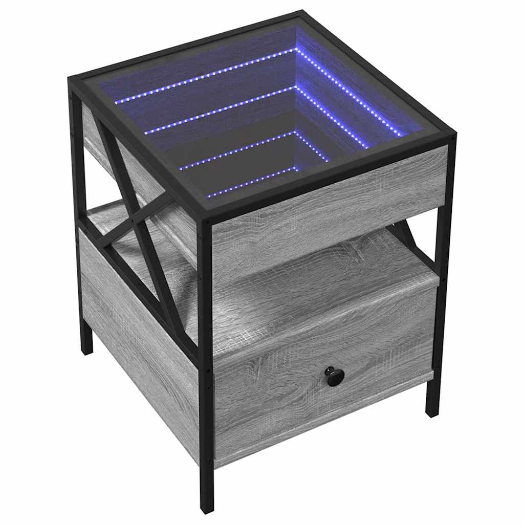 Stolik Kawowy Z Led Infinity, Szary Dąb Sonoma, 40X40X51 Cm