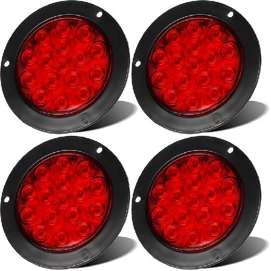 LIGBT 4Pcs 4 Inch Red Led Round Trailer Tail Lights 16 LED 4" Led Trailer Stop Brake Turn Tail Lights Waterproof Led Trailer Light For Truck Boat RV
