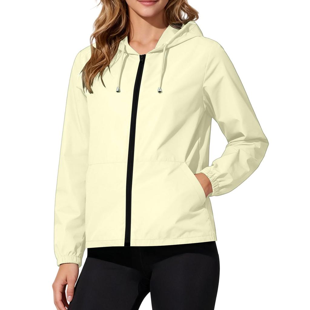 Wasserdichte Winddichte Kapuzenjacke für Damen, Leichter Reißverschluss-Regenmantel für Draußen mit Verstellbarem Kordelzug und Taschen für Reisen und Wandern