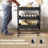 3-Tier Storage Trolley on Wheels, Rolling Utility Cart with Mesh Backets for Kitchen, Bathroom, Bedroom, Black