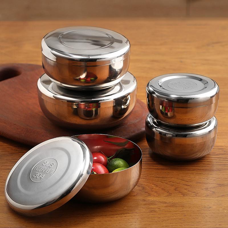 Stainless Steel Bowl Korean Big Cooked Rice Bowl With Cover Single Layer Steamed Rice Bowl Child Anti-Scalding/Fall Tableware