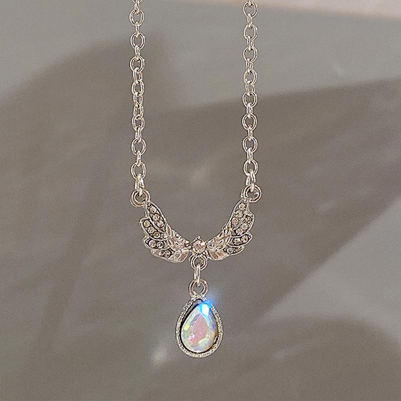 Korean Fashion Pink Crystal Heart Bow Tie Pendant Necklace Silver Color Chain Neck Necklace for Women Wedding Aesthetic Jewelry