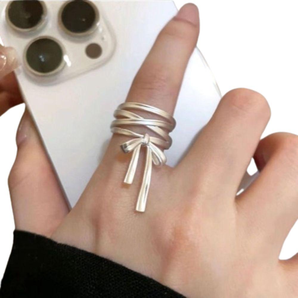 

Adjustable Bowknot Finger Ring Sweet Bow-tie Opening Ring Trendy Ribbon Ballet Ring Weeding белый