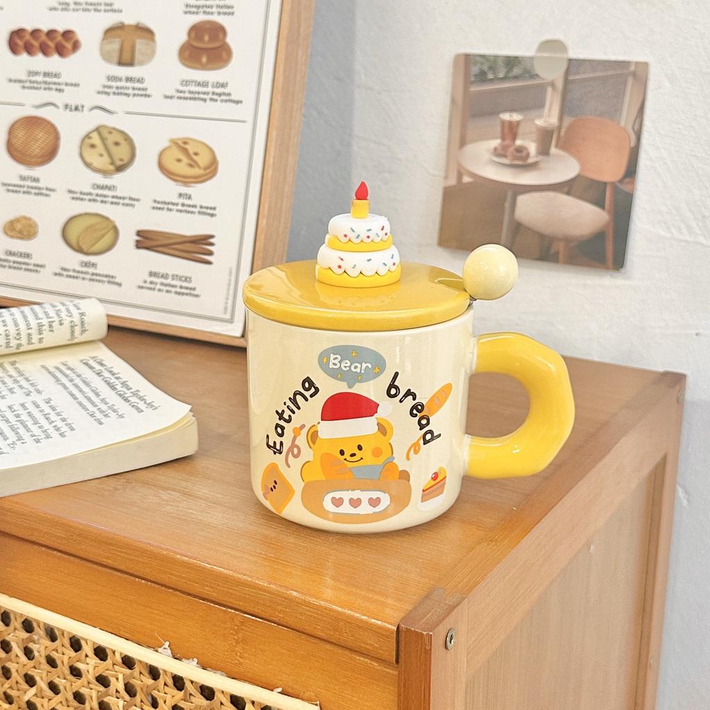 Cartoon Cute Bear Birthday Gift Ceramic Cup with Cover for Girls High Looking Home Mug Couple Souvenir