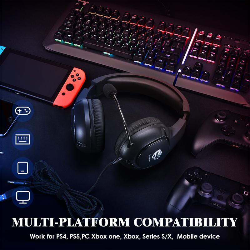 S20 RGB Gaming-Kopfhörer, 3,5 mm Surround-Sound Computer PC Headset Kopfhörer Mikrofon für PS4 Switch Xbox-one