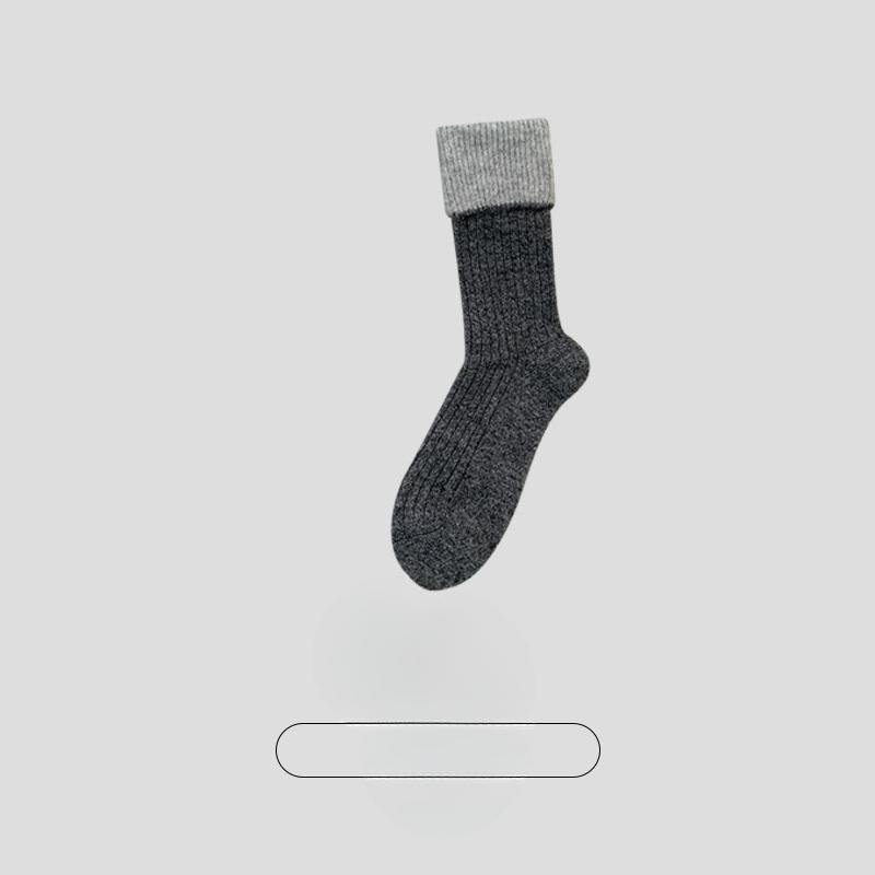 Women's Autumn and Winter Thickened Warm Double Collar Embroidered Wool Boneless Tube Pile Socks