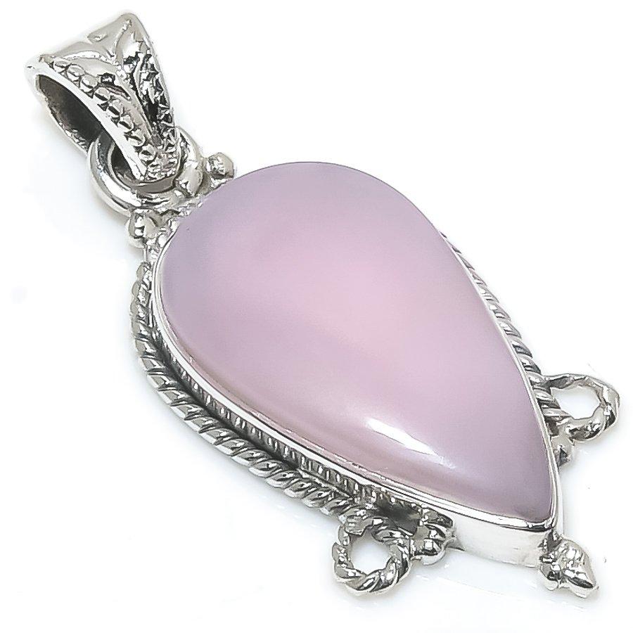Natural Pink Opal Gemstone Handmade 925 Solid Sterling Silver Pendant 1.50" C4a15
