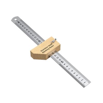 Règle de menuiserie multifonctionnelle double face avec mesures métriques et bloc d'arrêt détachable pour le travail du bois