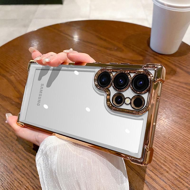 Suitable for Samsung A55 5G Four Corner Anti Falling Electroplating Transparent Mobile Phone Case A56 Simple Magnifying Glass A17 Hard Protection Case