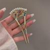 Premium Mesh & Leaf U-Shaped Hairpin: Elegant Ancient & Modern Chinese Style for Women.