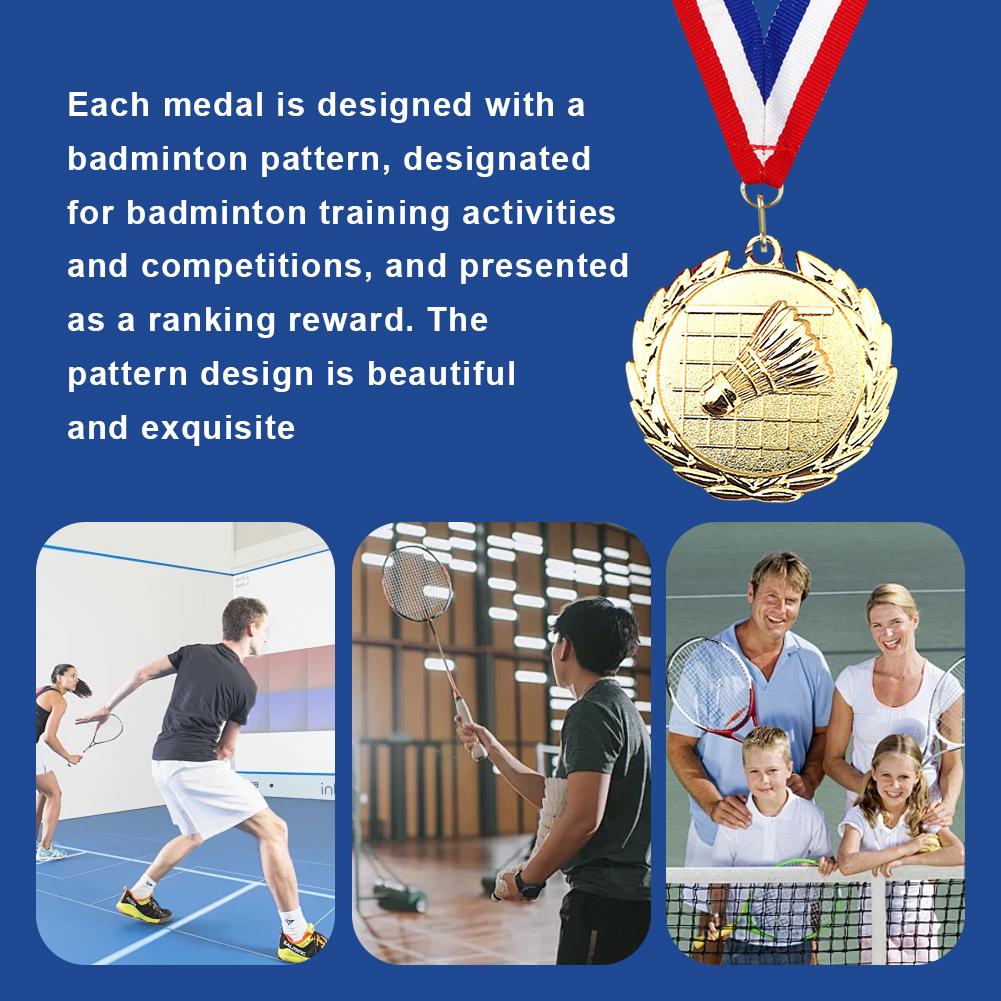 5cm Badminton Medal Gold/Silver/Bronze Medal with Neck Ribbon Sports Medals Metal Winner Medals for Games Sports Competitions