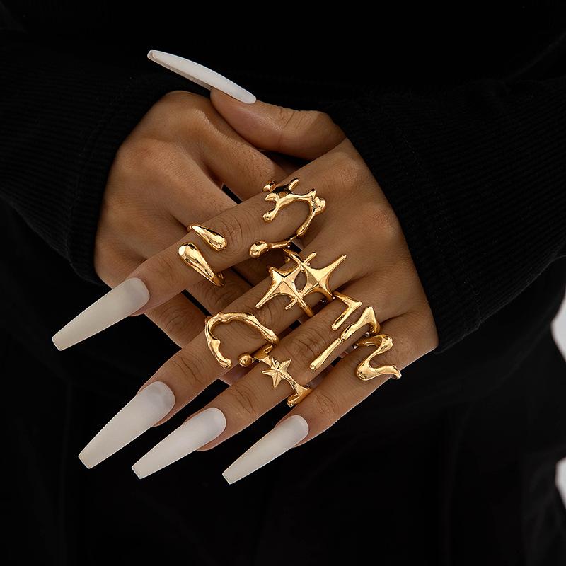 Fashionable irregular geometric openwork ring set design sense peach heart butterfly opening ring for women