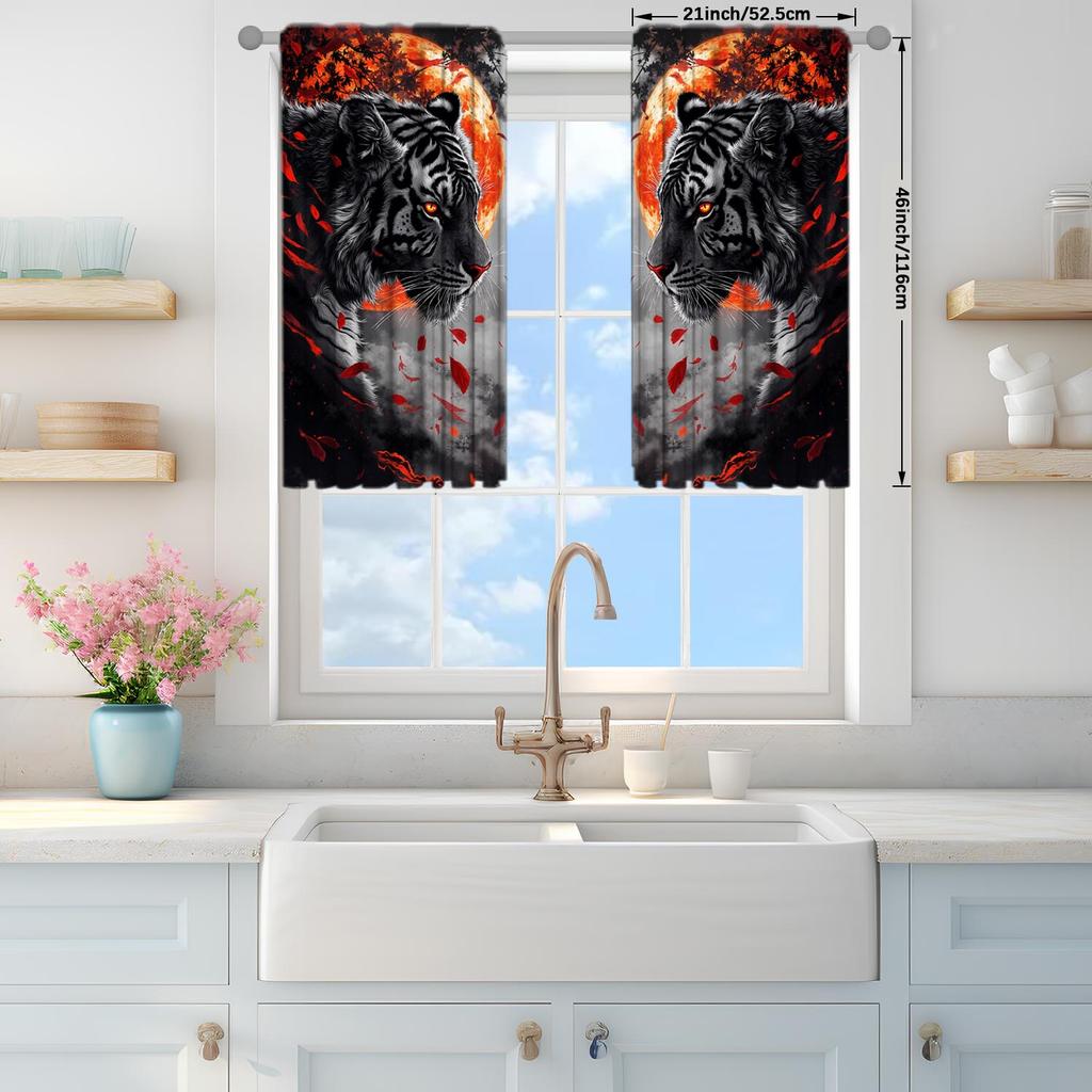 2 Panels The Fierce Tiger Under The Red Sun Curtains   Versatile Design Suitable for Any Style   Creating a Peaceful Living Space