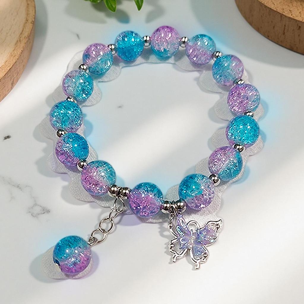 Elegant Year of the Horse Butterfly Flower Bracelet - 10mm Beaded High-End Jewelry Gift
