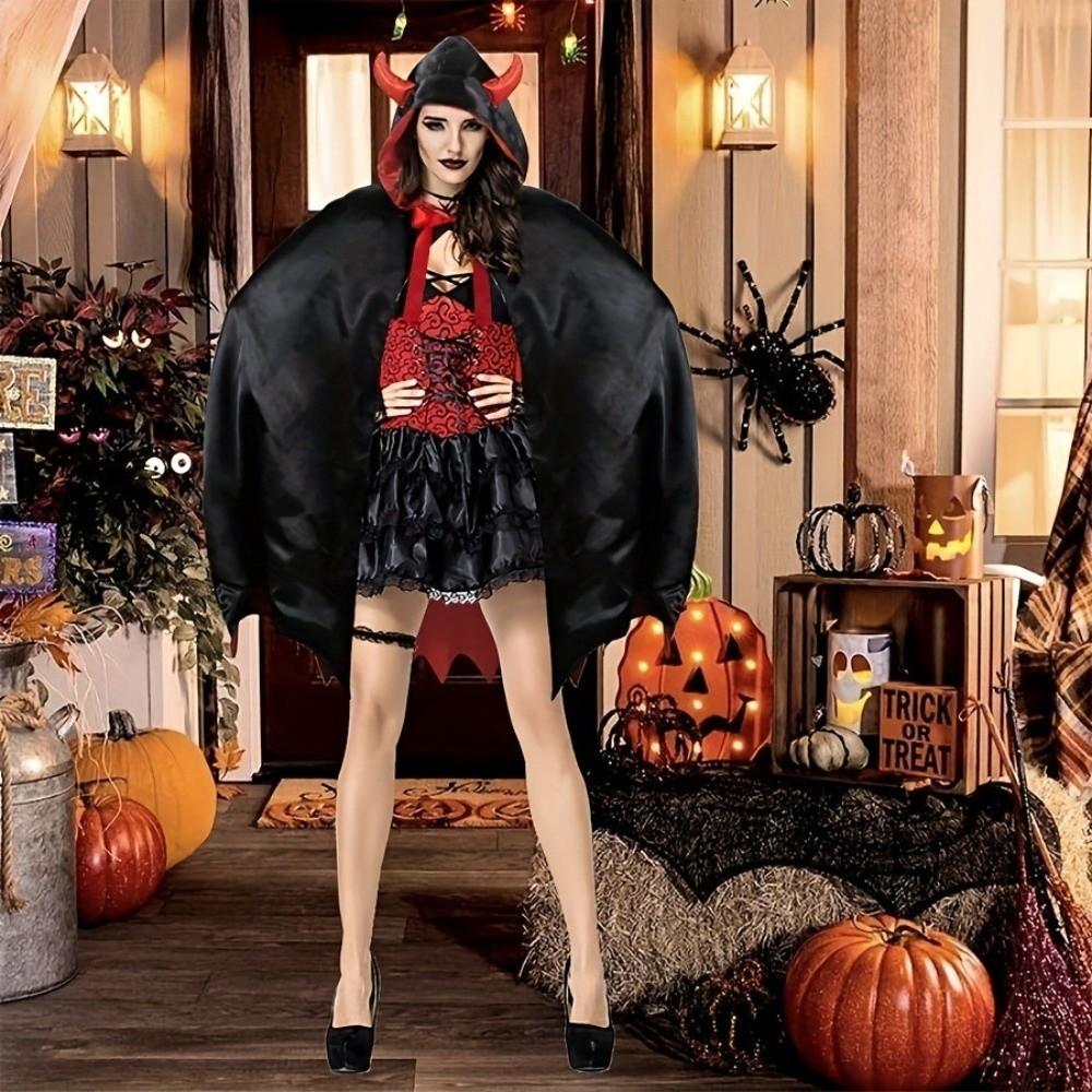 Bow Gothic Costume Cape Washable Durable Witch Cape Funny Halloween Hooded Cloak Princess