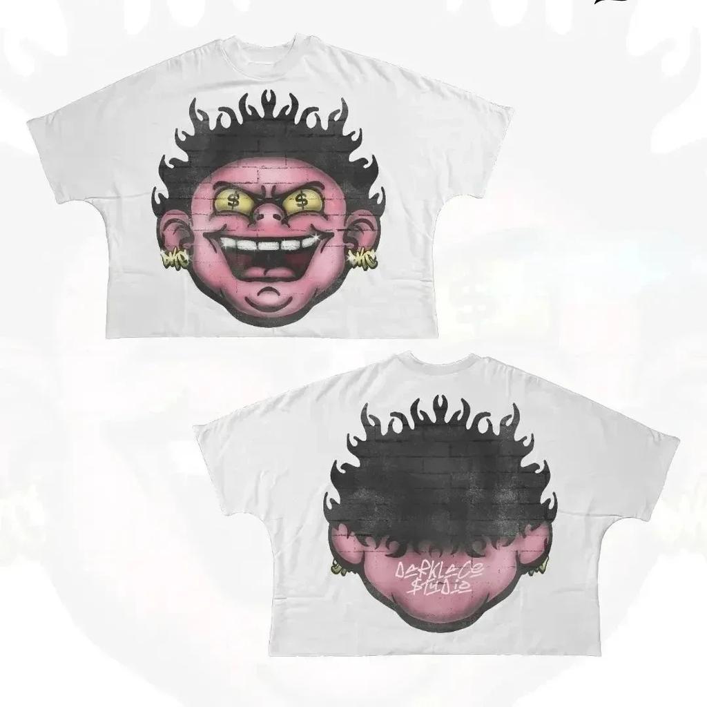 Streetwear Y2K Baumwoll-T-Shirt Harajuku Grafikdruck Oversized Punk Kurzarm-T-Shirt Rock Goth Retro Top Hip Hop Tee Mode