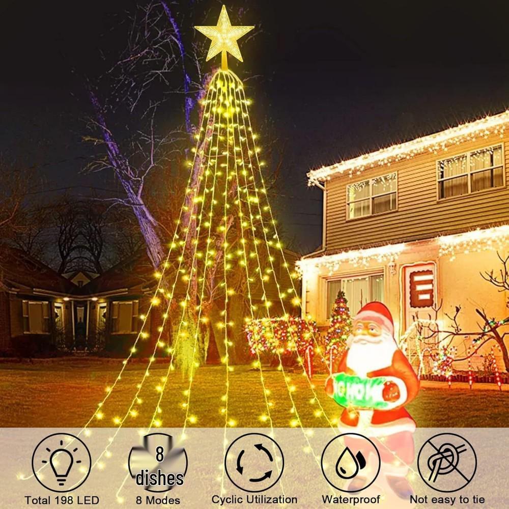 Solar LED Christmas Tree Waterfall Lights – Waterproof Outdoor Decorative Lights for Festive Courtyard Arrangements