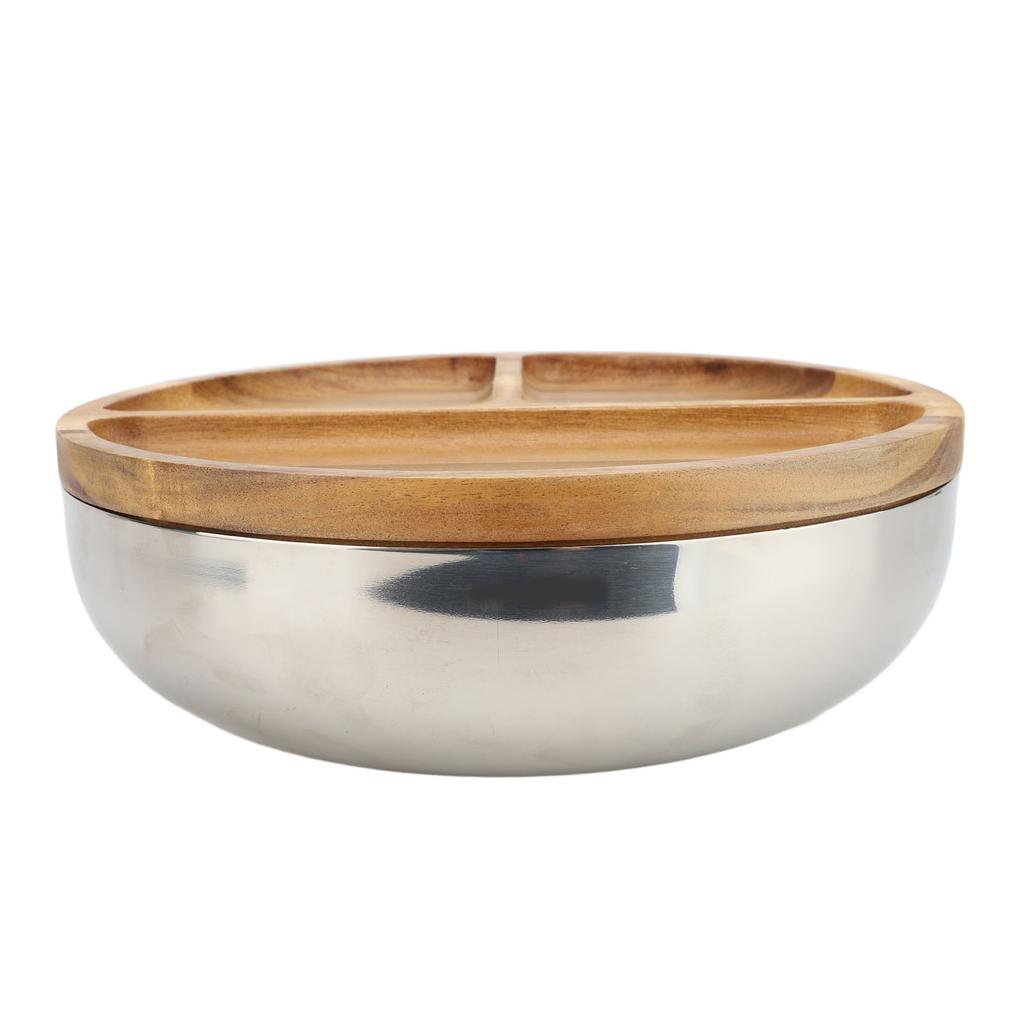 304 Stainless Steel Mixing Bowl Serving Bowl With Wood Lid Food Storage Salad Bowl For Kitchen Cooki