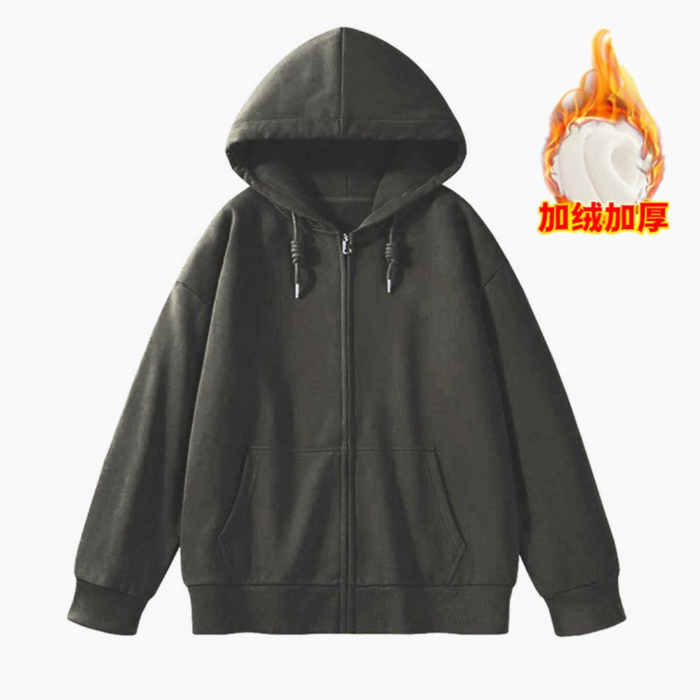 Women's Hood Collar Long Sleeve Zip Up Hoodie Loose Fit Minimalist Sweatshirt Jacket