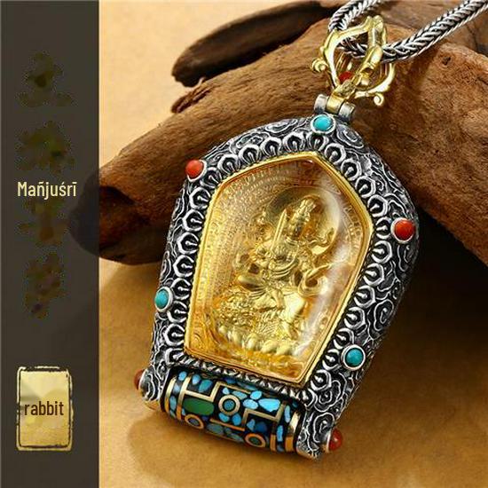 Guardian God Buddha Dzi Bead Pendant Necklace: Wealth God's Green Tara for Men and Women