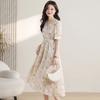 French Style Floral Dress Women Summer Long V Neck Slim Fit Elegant Tea Dress Flowy Long Dress