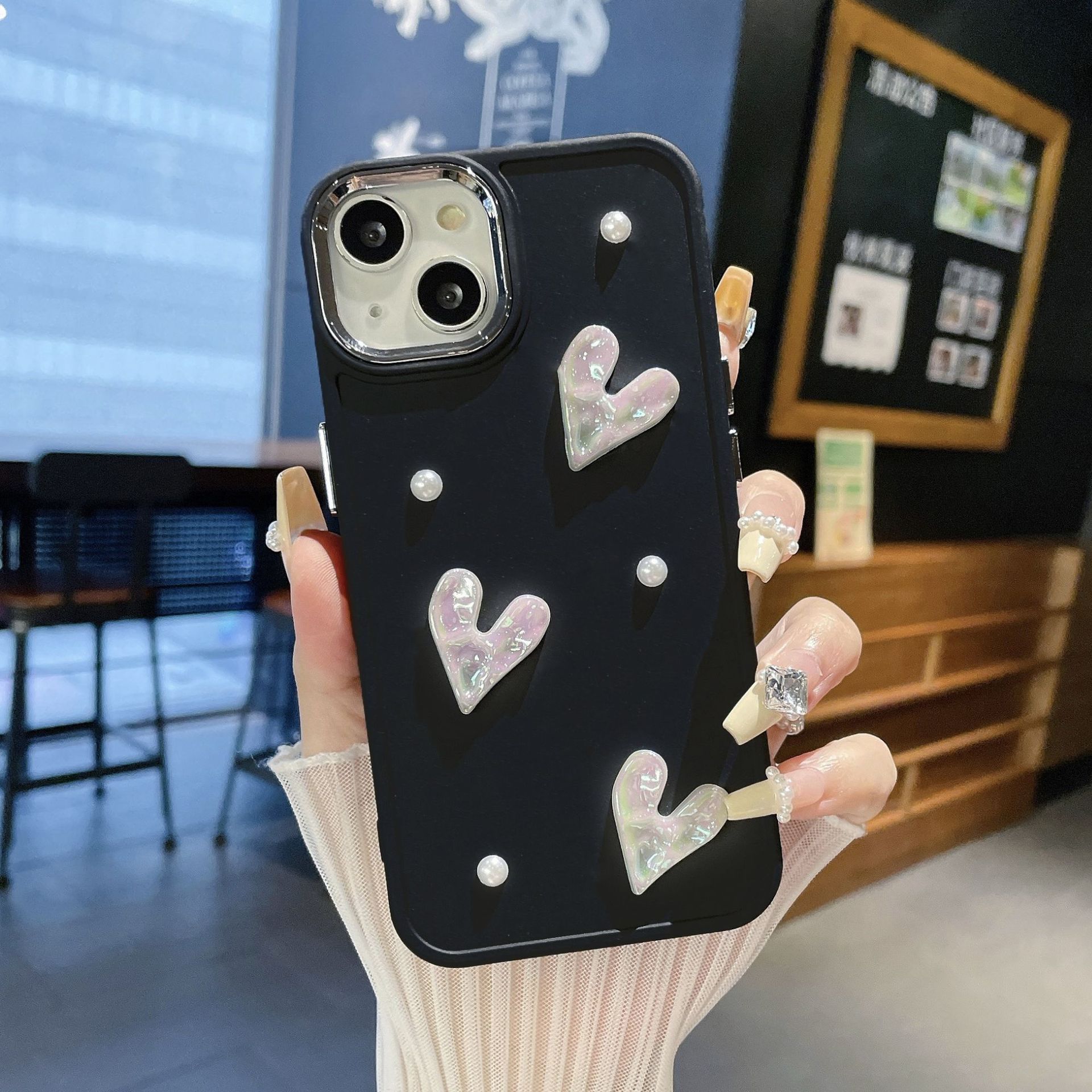 

Suitable for For Apple 16PRO Metal Photo Frame Pearl Love Phone Case for Iphone7P/XR Solid Color Protective Case 7G/8G