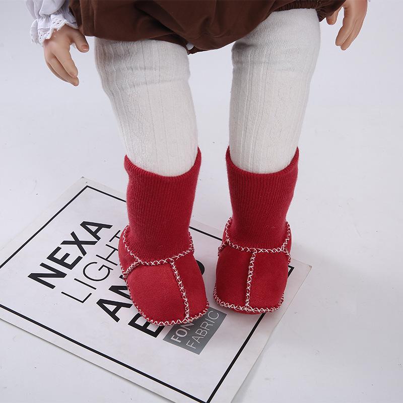 Lambskin Baby Shoes with Soft Sole and Fleece Lining - Thickened One-Piece Infant and Toddler Walking Socks