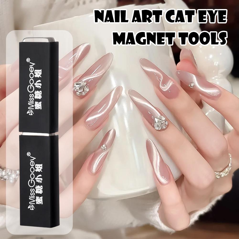 Super Strong Dual-Headed Cat Eye Magnet with Protective Cover Anti-Drop Magnetic Tool for French Nail Art Ribbon Effect Manicure