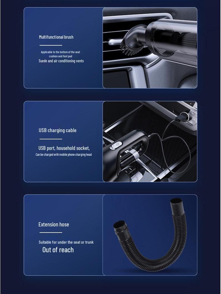 High-Power Handheld Car Vacuum with Wireless Charging, Compact Size, and Strong Suction