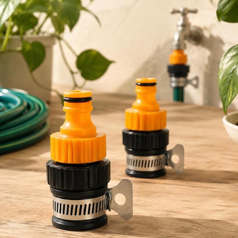 Oberer Wasserhahn-Schlauchverbinder-Adapter mit Metallbasis, Kunststoffkörper und 2er-Pack für Gartenbewässerung, Balkonreinigung und Außenbereich
