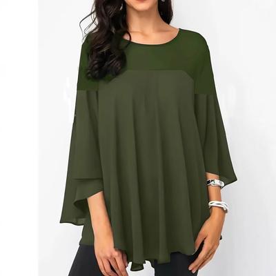 Women's Plus Size Patchwork Mid-Sleeve Irregular Hem Shirt