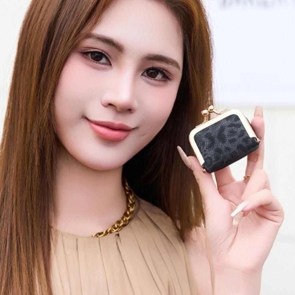 PU Leather Leather Jewelry Bag Square Small Item Bag Elegant Kiss Lock Coin Purse  Ring