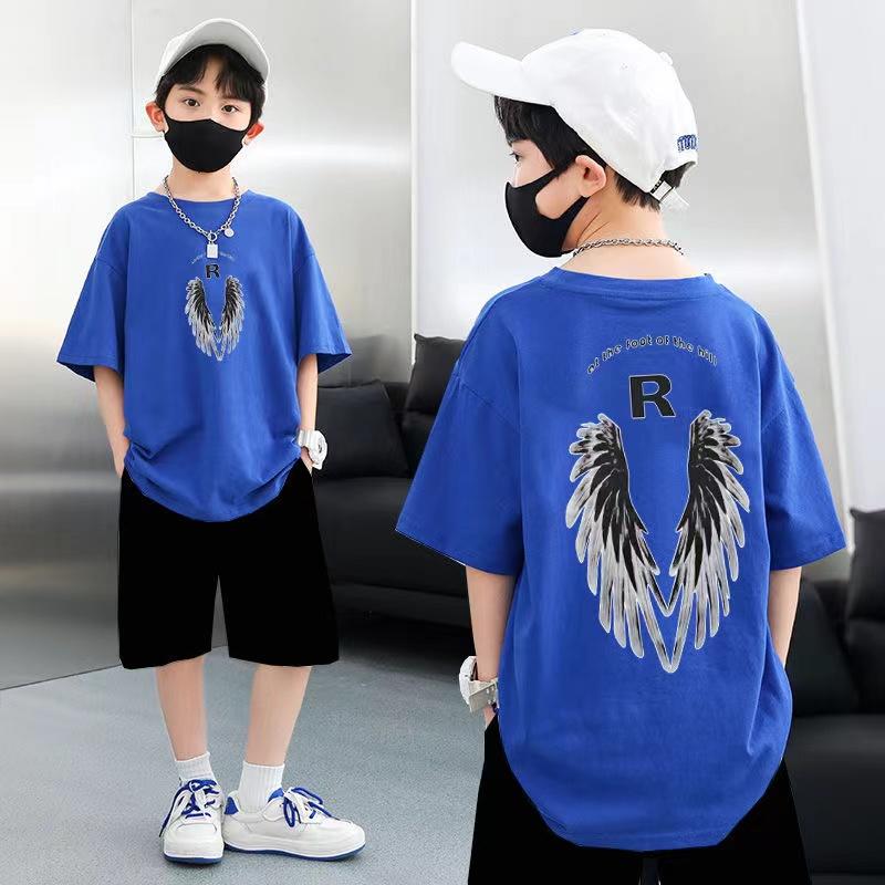 

Summer Kid Boys Clothes Set Children Girls Wing Printed Short Sleeve T-Shirts and Shorts 2 Pieces Suit Baby Tracksuits 160 синій