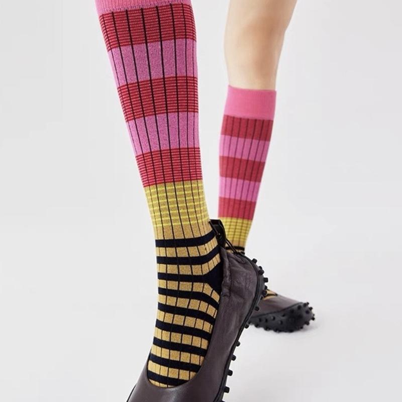 Damen Kniestrümpfe, Modische Gestreifte Strümpfe Cosplay Oberschenkelhohe Strümpfe Schlauchsocken Gestreifte Lange Stiefelsocken