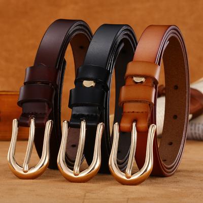 Light Gold Button Head, Women'S Thin Belt, Women'S Casual Cowhide Belt, Belt.