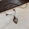 Retro Ethnic Leather Rope Necklace with Wooden Heart, Leaf, and Geometric Water Drop - High-Grade Sweater Chain