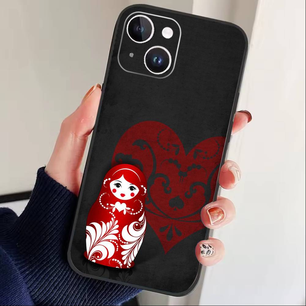 Russian Dolls Matryoshka Phone Case For iPhone17,16,15,14,13,12 Plus,Max Soft Silicone Black Cover