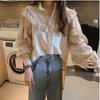 Lolita Style Höst Vår Dam Skjorta Volang Krage Aprikos Elegant Spets Splicing Kvinnlig Söt Topp Kawaii Lyktärm Blus