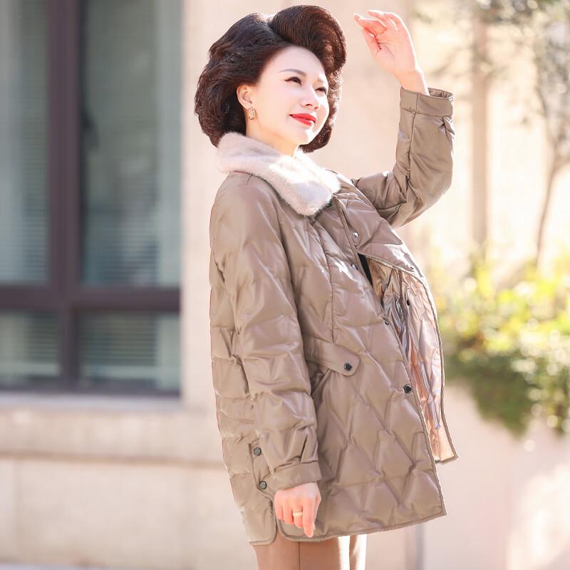 

JIANHU 2025 Кожаная зимняя куртка с утиным пухом для женщин среднего возраста 3XL