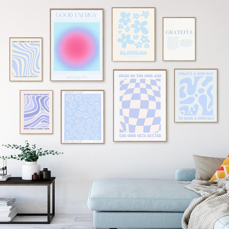 

Синий абстрактный цветок геометрическая градиентная настенная живопись на холсте плакаты на скандинавскую тему и принты настенные панно для декора гостиной