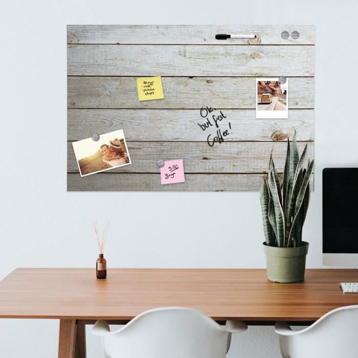 Tableau magnétique - navaris - 90 x 60 cm - bois - inscription et effaçable - 5 aimants inclus