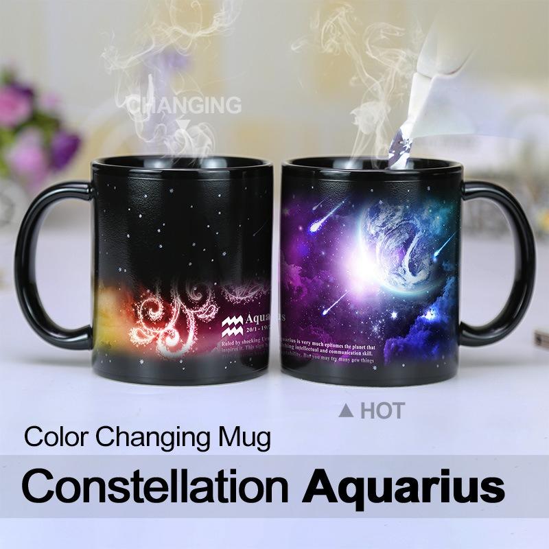 Starry Sky Purple Illusion 12 Constellation Color Changing Water Cup Ceramic Mug Suitable for Couples To Give Gifts