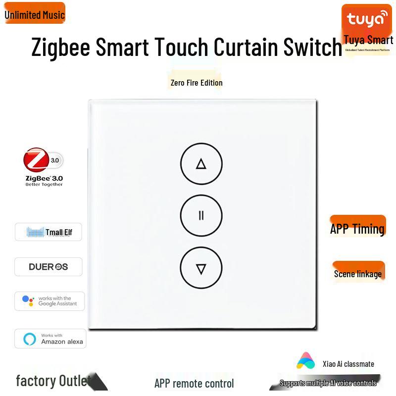 Zigbee Smart Curtain Switch with Alexa Voice & App Control белый