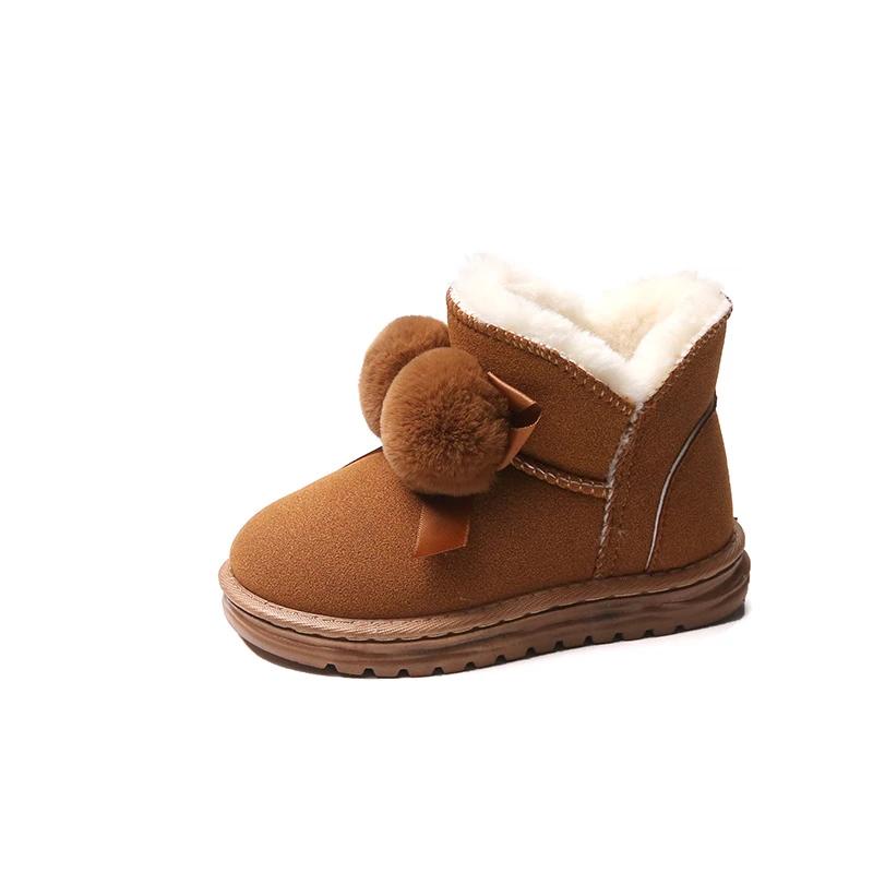 New Girl Snow Boots Warm Plush Winter Shoes for Children Outdoor Versatile Kids Causal Cotton Boots Fashion Sweet Ball Hairball