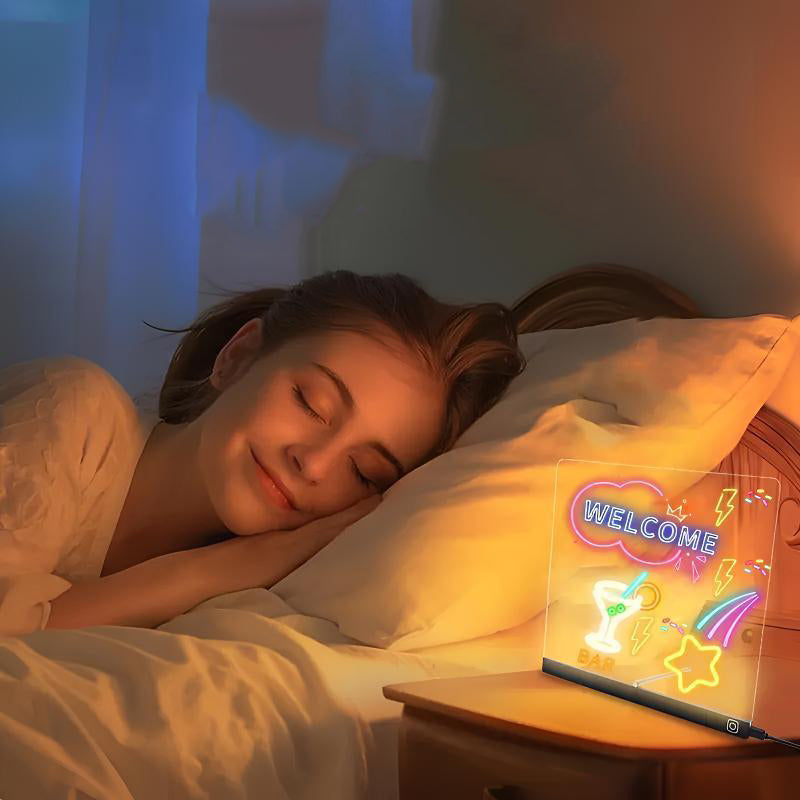 LED-Zeichentafel mit Licht, USB-betriebene, abwischbare 7-Farben-Notiztafel für Kinder mit Stiften und Ständer, Geburtstags- oder Weihnachtsgeschenk