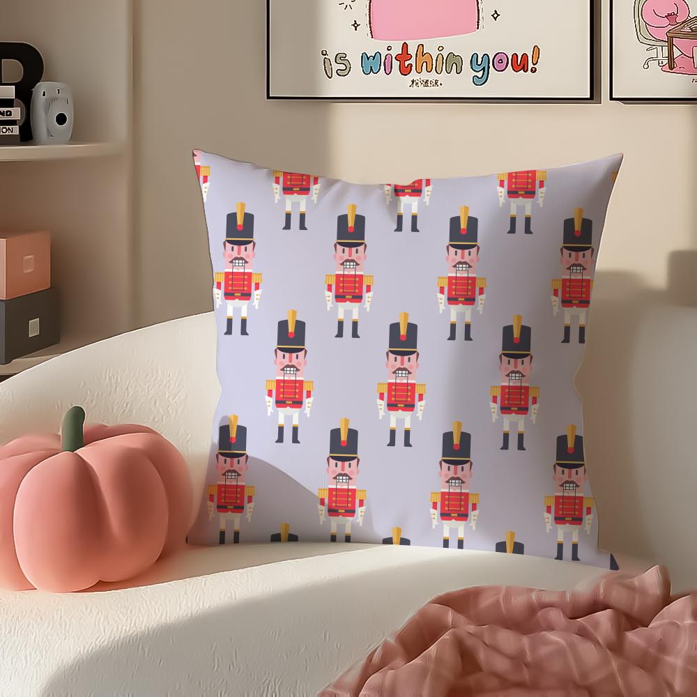 Festive Classic Nordic Toy NNutcracker Cushion Cover Pillowcase Short Plush Invisible Zipper Room Sofa Cushion Cover