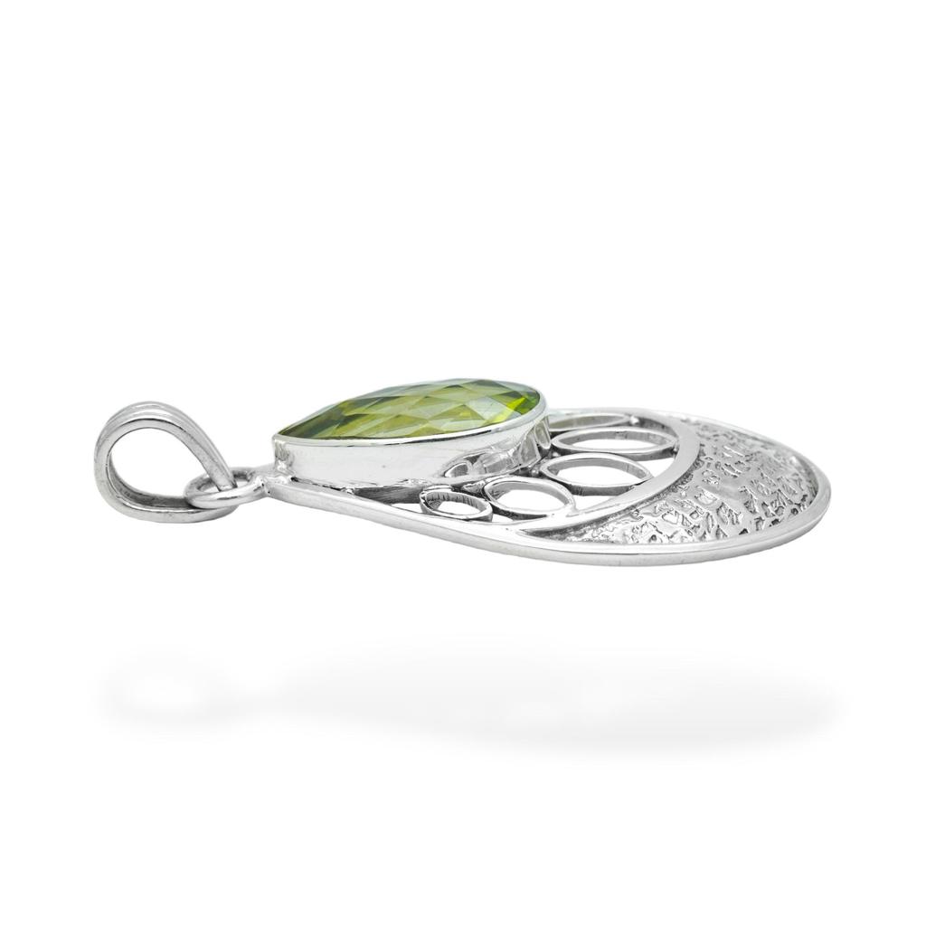 Green Quartz Pendant, 92.5% Silver Pendant for Her, Pear Shape Pendant, Green Stone Pendant