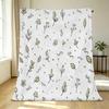 Cozy High-Density Fleece Blanket - Minimalist Green Plant Print, Soft Skin-Friendly Throw, for Home Relax, Halloween & Christmas Use