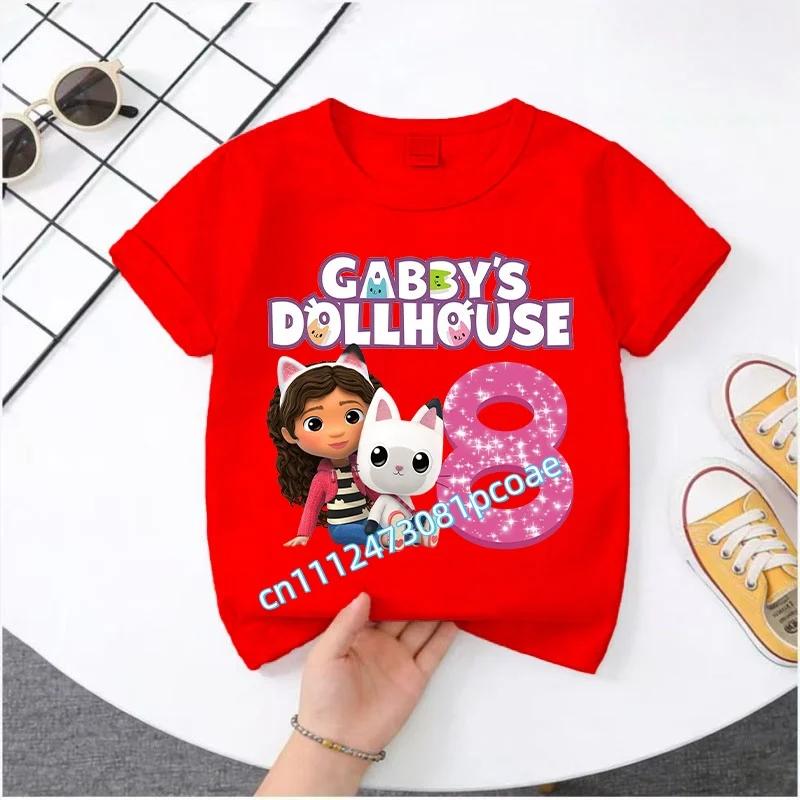 Summer Tshirt Gabby 29 Years Old Childrens Cotton Shortsleeved Sports Shirt for Girls Casual Top with Digital Cartoon Print