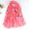 Double Layer Transparent Yarn Long Scarves Head Scarf Flower Embroidery Lace Tassel Hijab Scarf Bufanda Spring Autumn Elegant